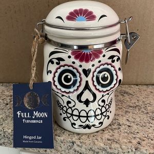 Full Moon Furnishing Ceramic Day of Dead Skull Hinged Jar